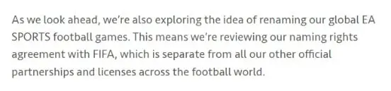 EA statement on renaming FIFA games