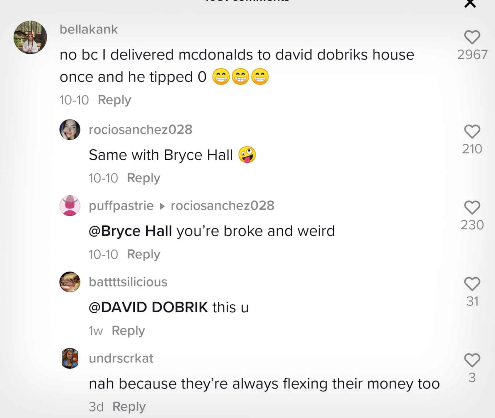 David Dobrik Doordash TikTok comments