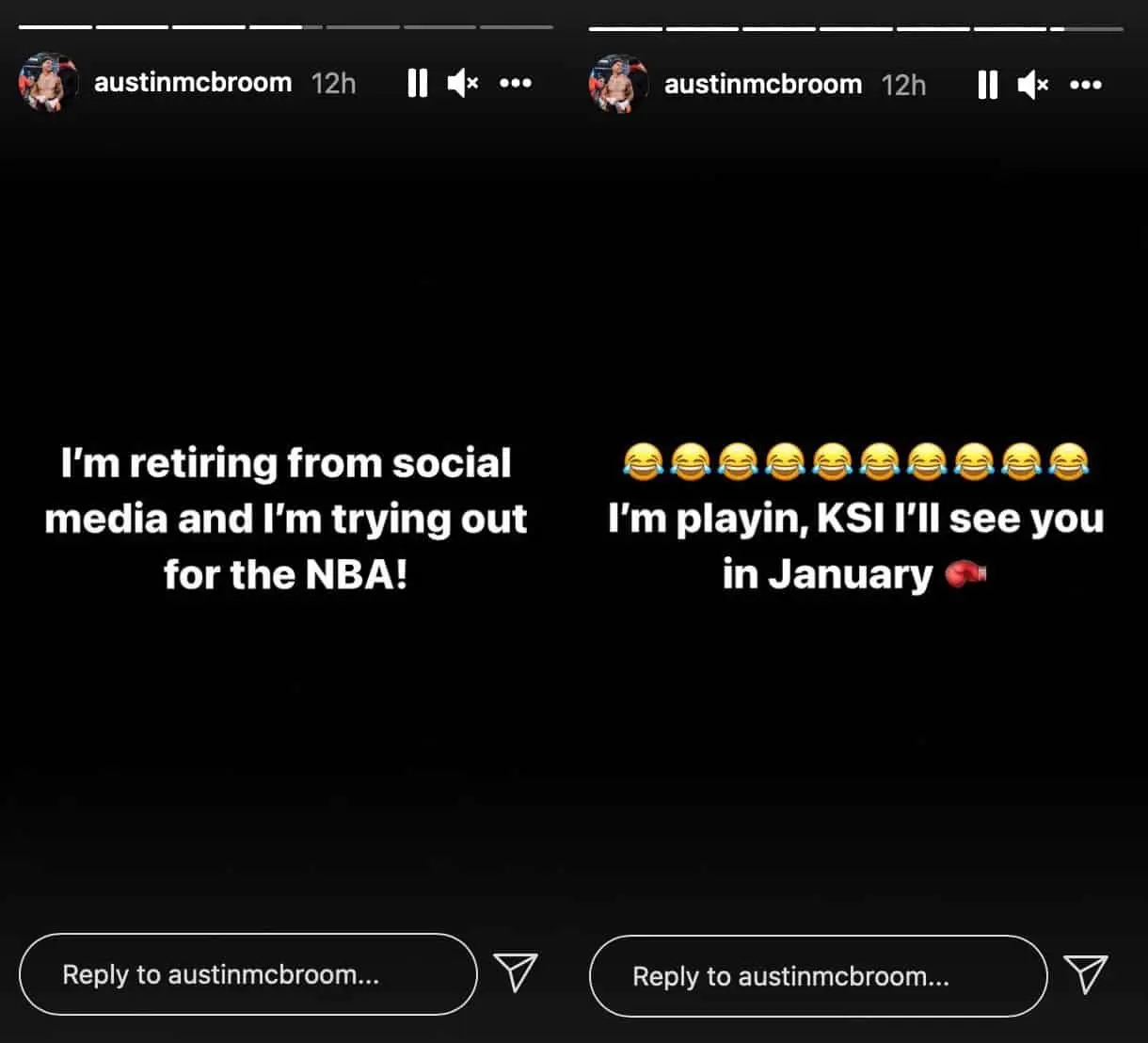 Text on Austin McBroom's Instagram story