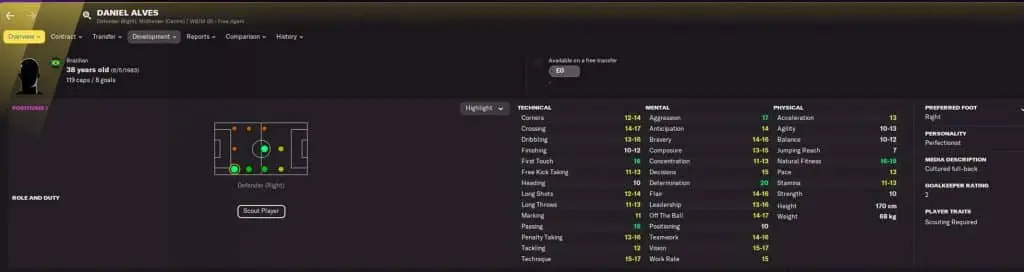 Daniel Alves Football Manager 2022 screenshot
