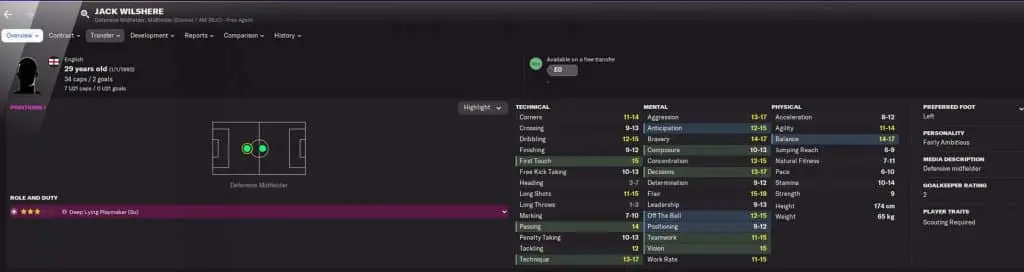 Jack Wilshere Football Manager 2022 screenshot