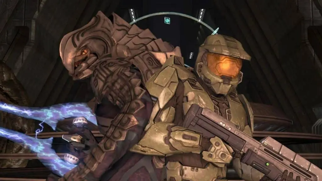 Arbiter and Master Chief battle enemies