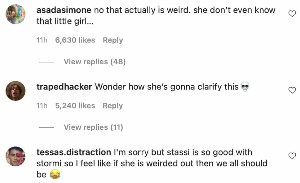 Comments on a post about Tana Mongeau