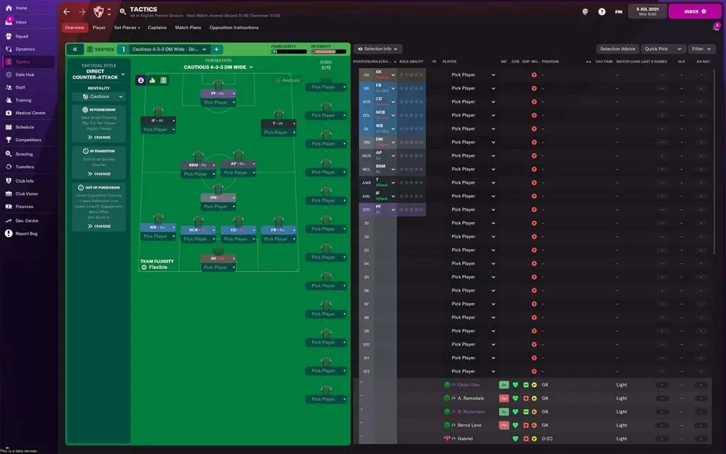 Football manager 2022 screenshot showing a formation