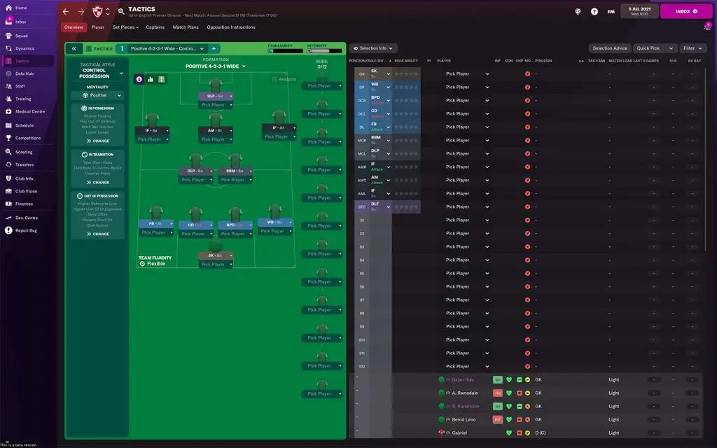 Football manager 2022 screenshot showing a formation