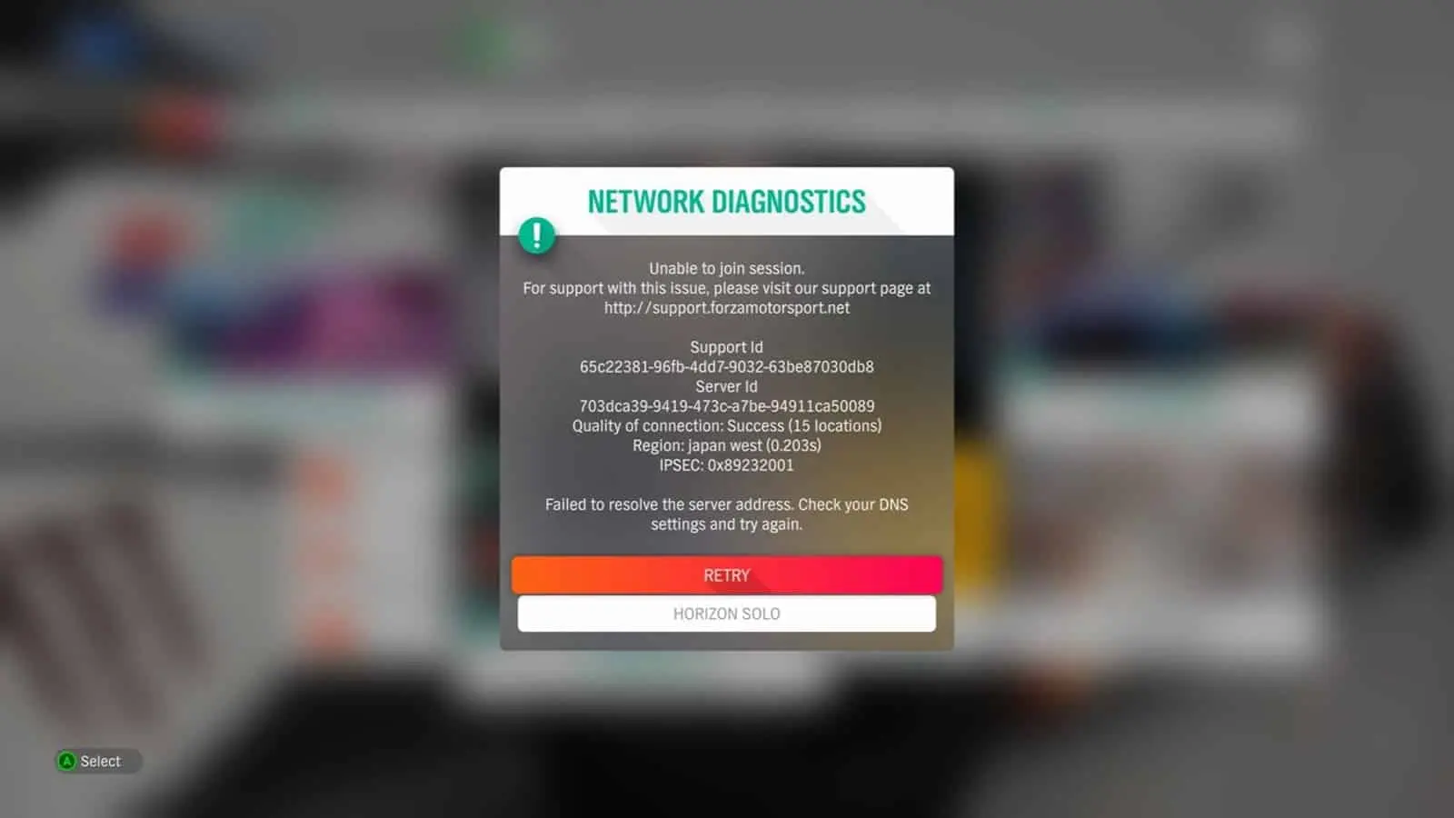 Forza Horizon series network diagnostics issue from FH4