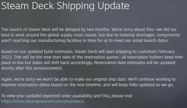 steam deck delay email