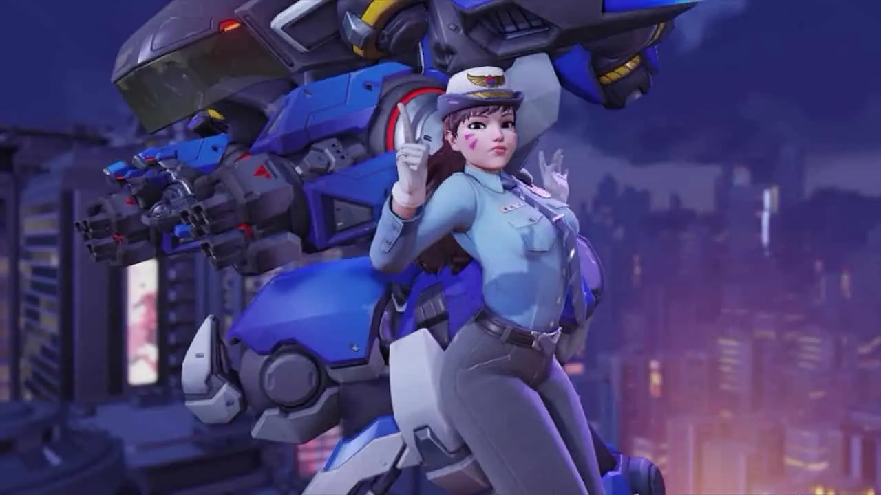 Overwatch officer d.va skin points at camera