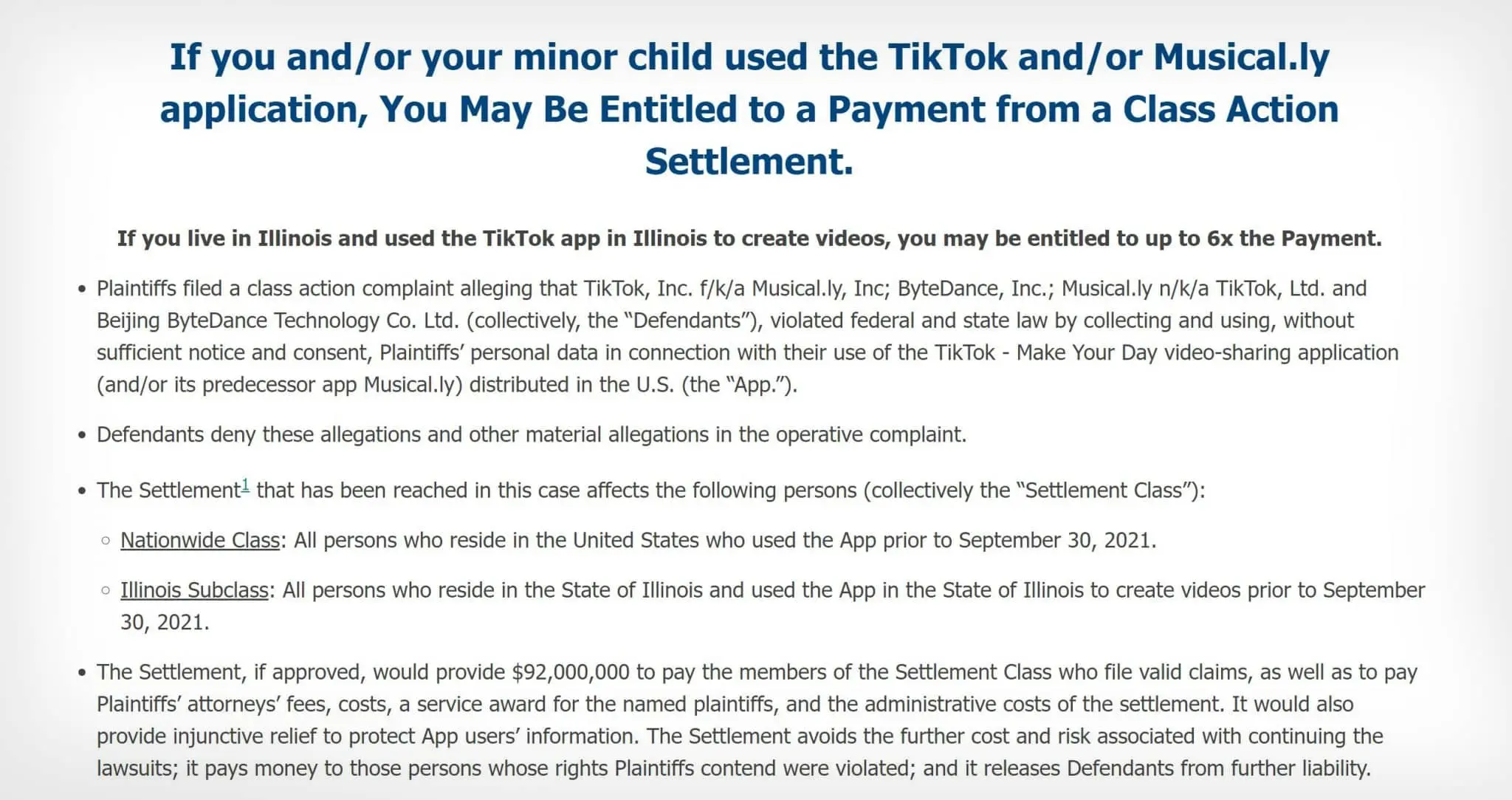 TikTok class action website