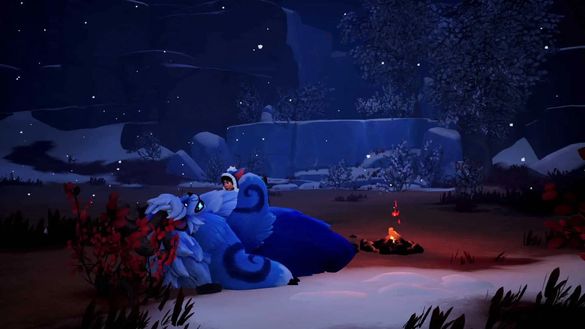 Nunu and Willump sitting by fire in Song of Nunu