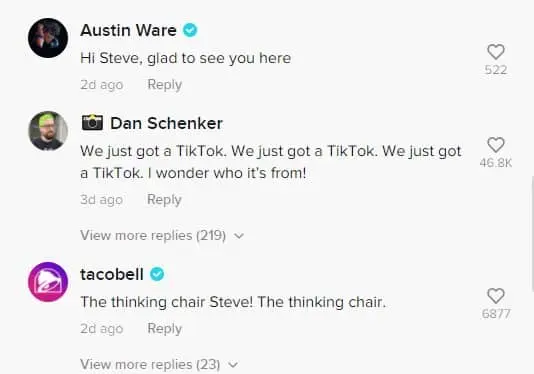 steveburns tiktok comments on first video