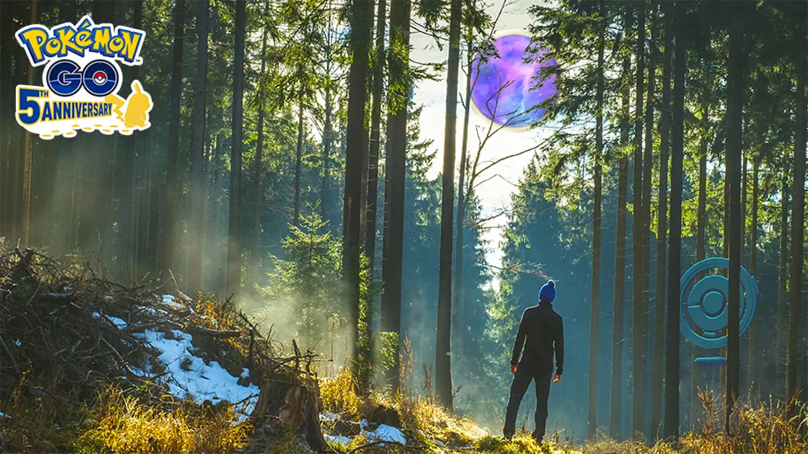 A Trainer looking at an unusual Hoopa portal in Pokemon Go