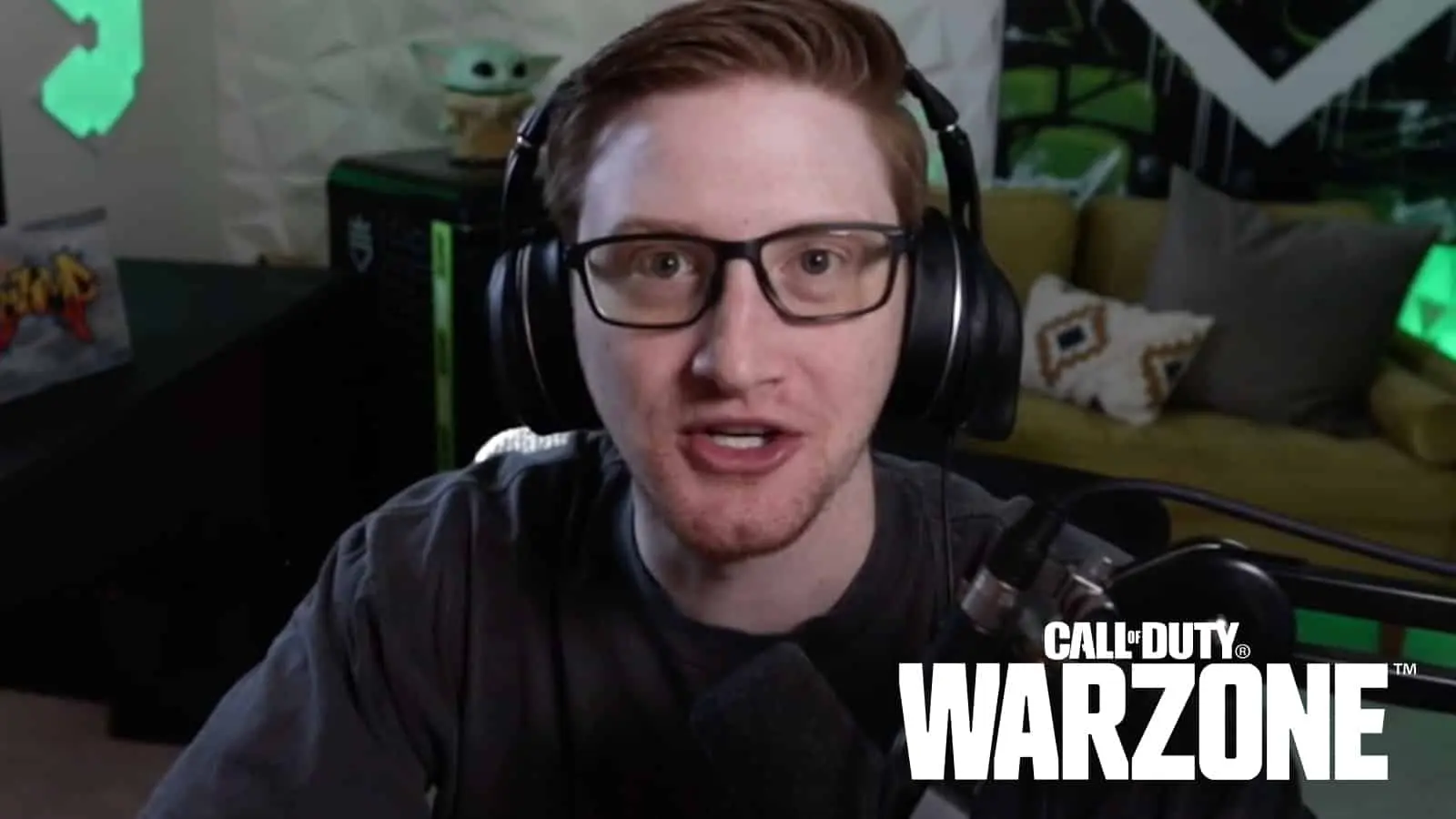 Scump in Twitch stream with Warzone logo