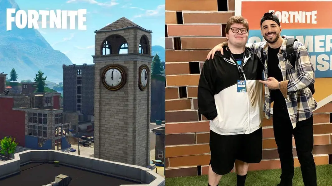 Tilted Towers next to NICKMERCS and Aydan