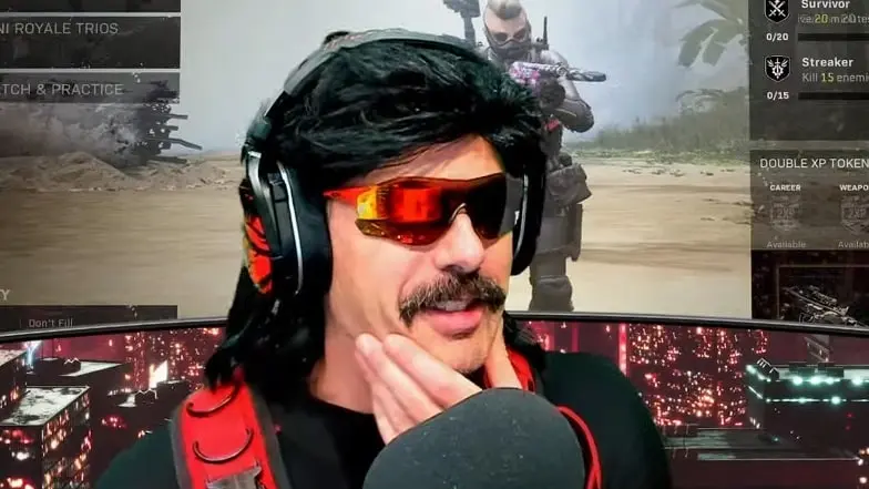 Dr Disrespect rubs chin on YouTube stream.