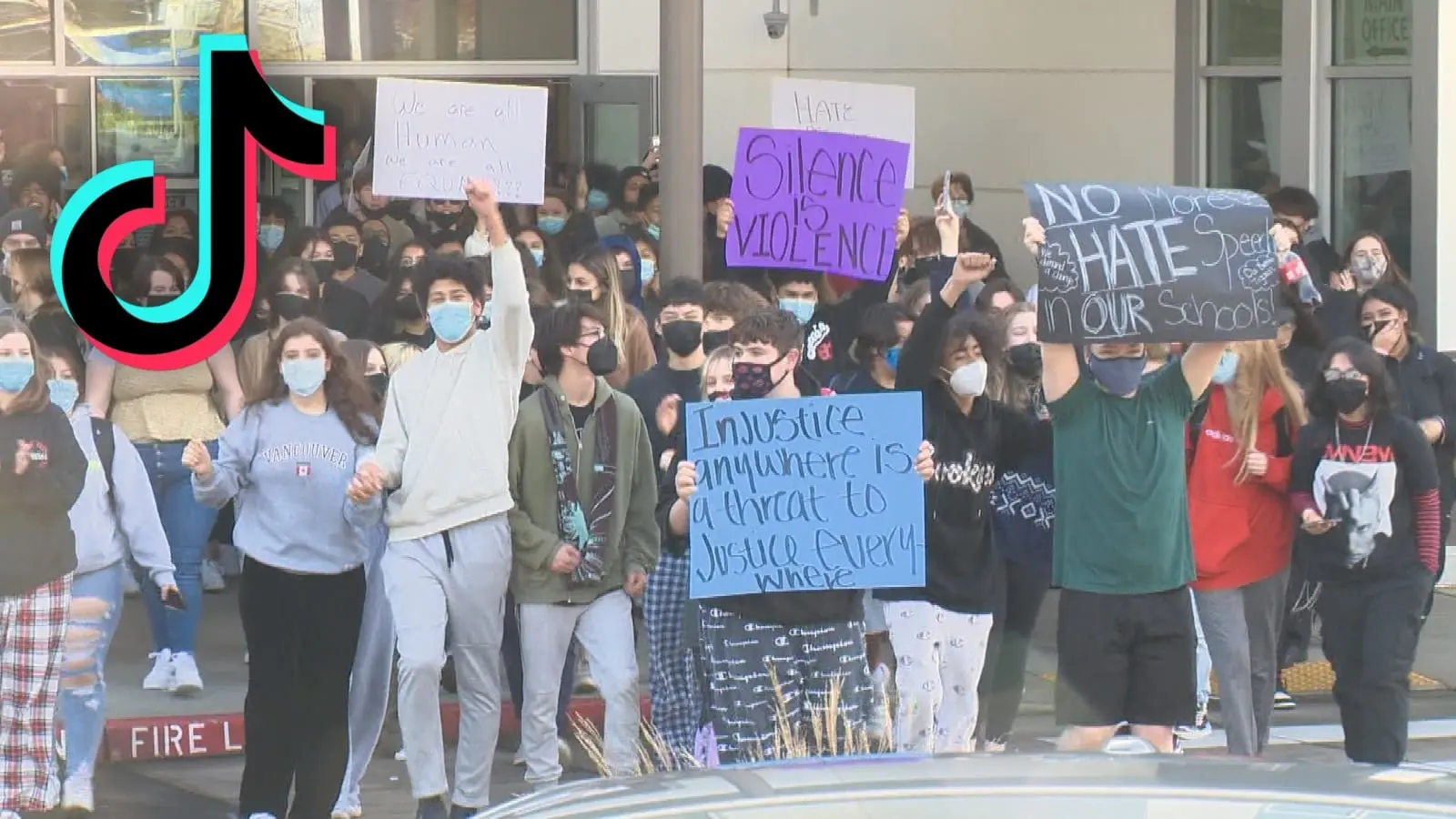 Tigard High School walkout with TikTok logo