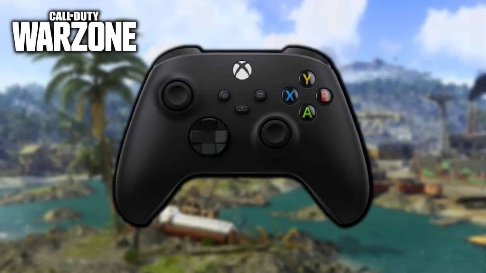 Xbox controller on Warzone Caldera background