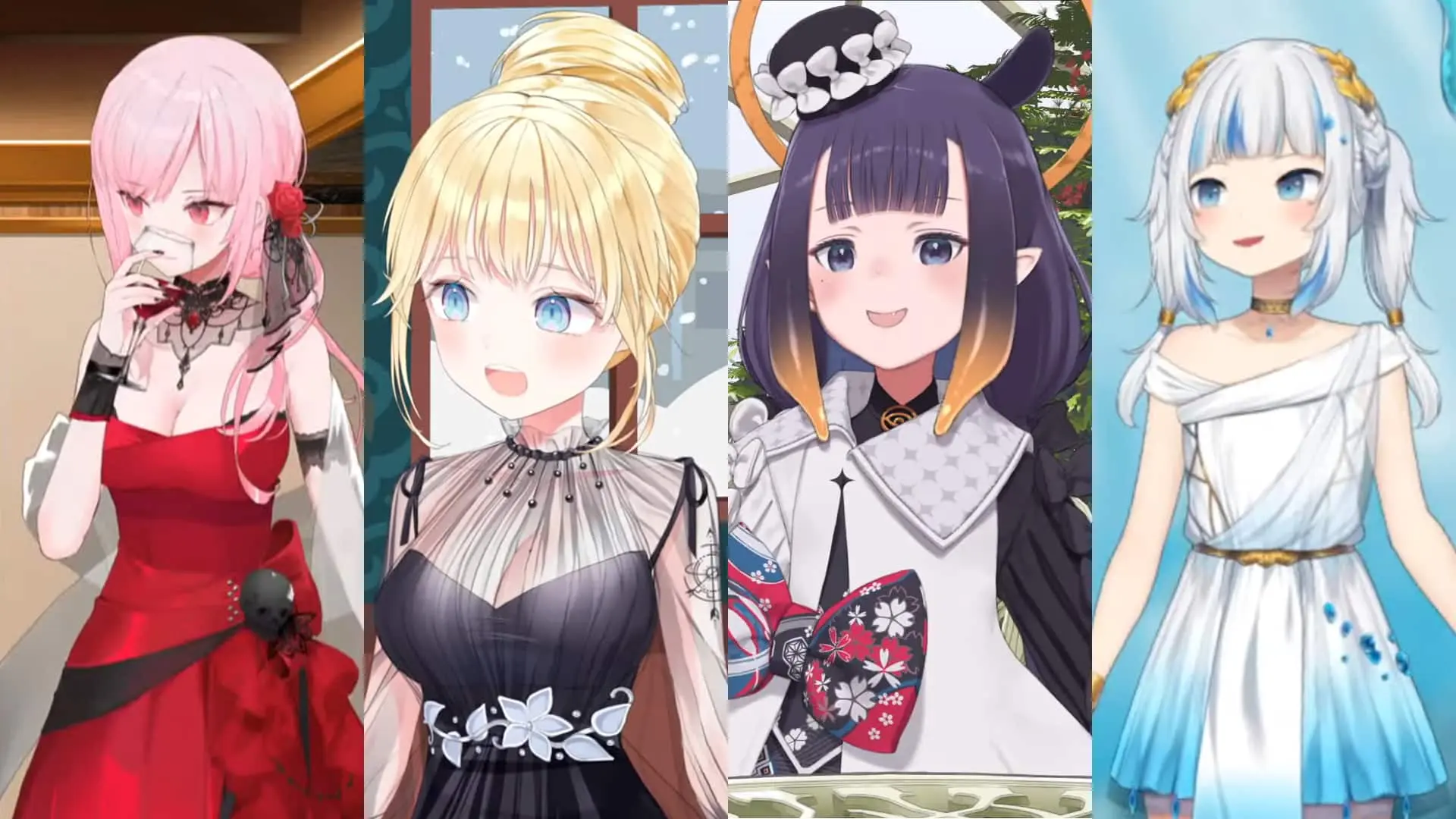 Mori Calliope, Watson Amelia, Ninomae Ina'nis, and Gawr Gura new Hololive EN outfits