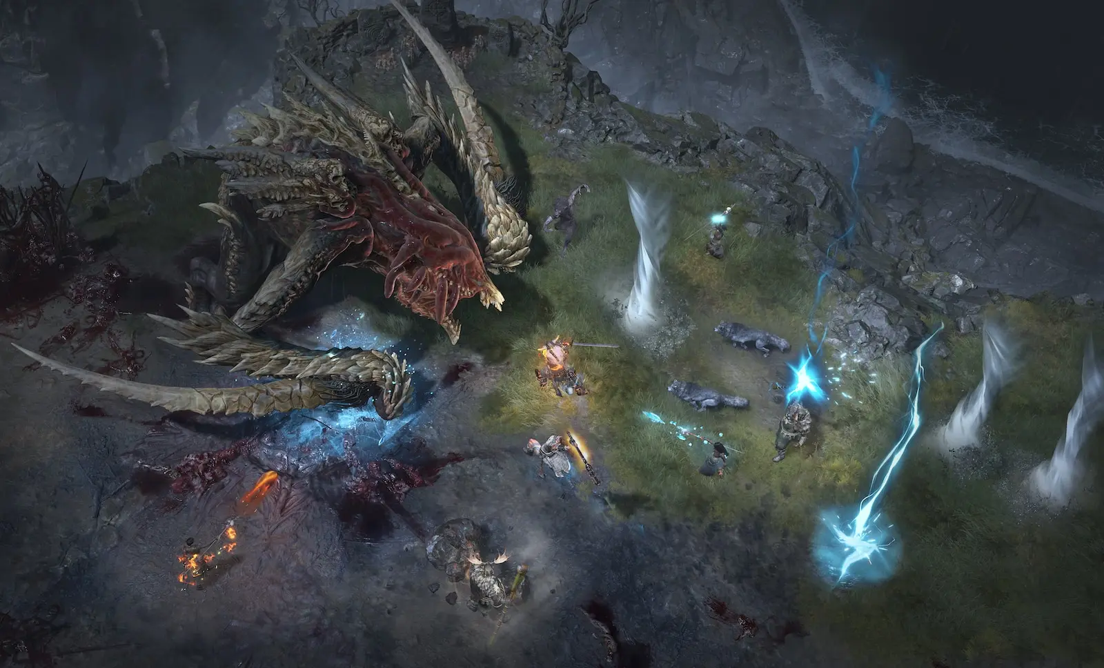 diablo 4 characters fighting a boss in multiplayer