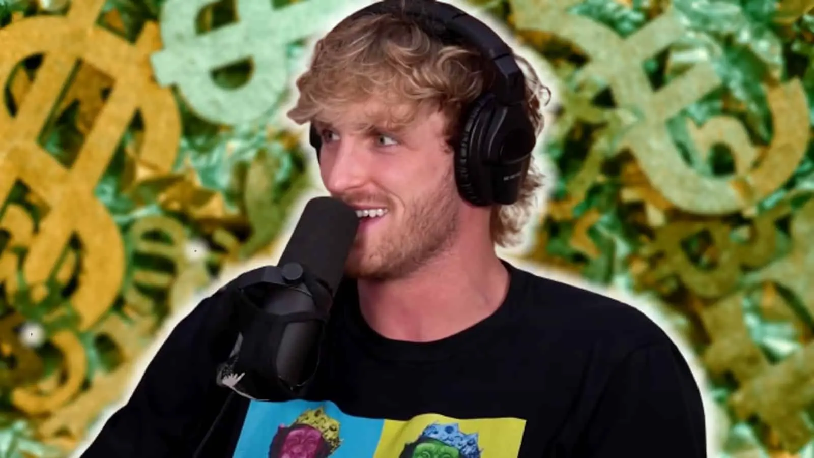 Logan Paul in front of money symbols