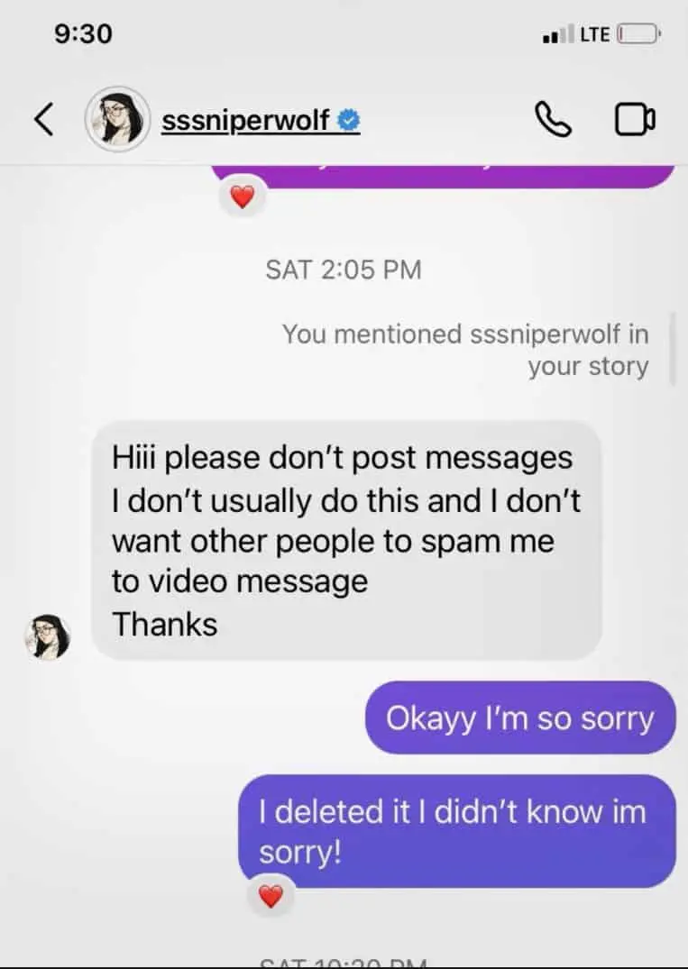 SSSniperwolf messages 2