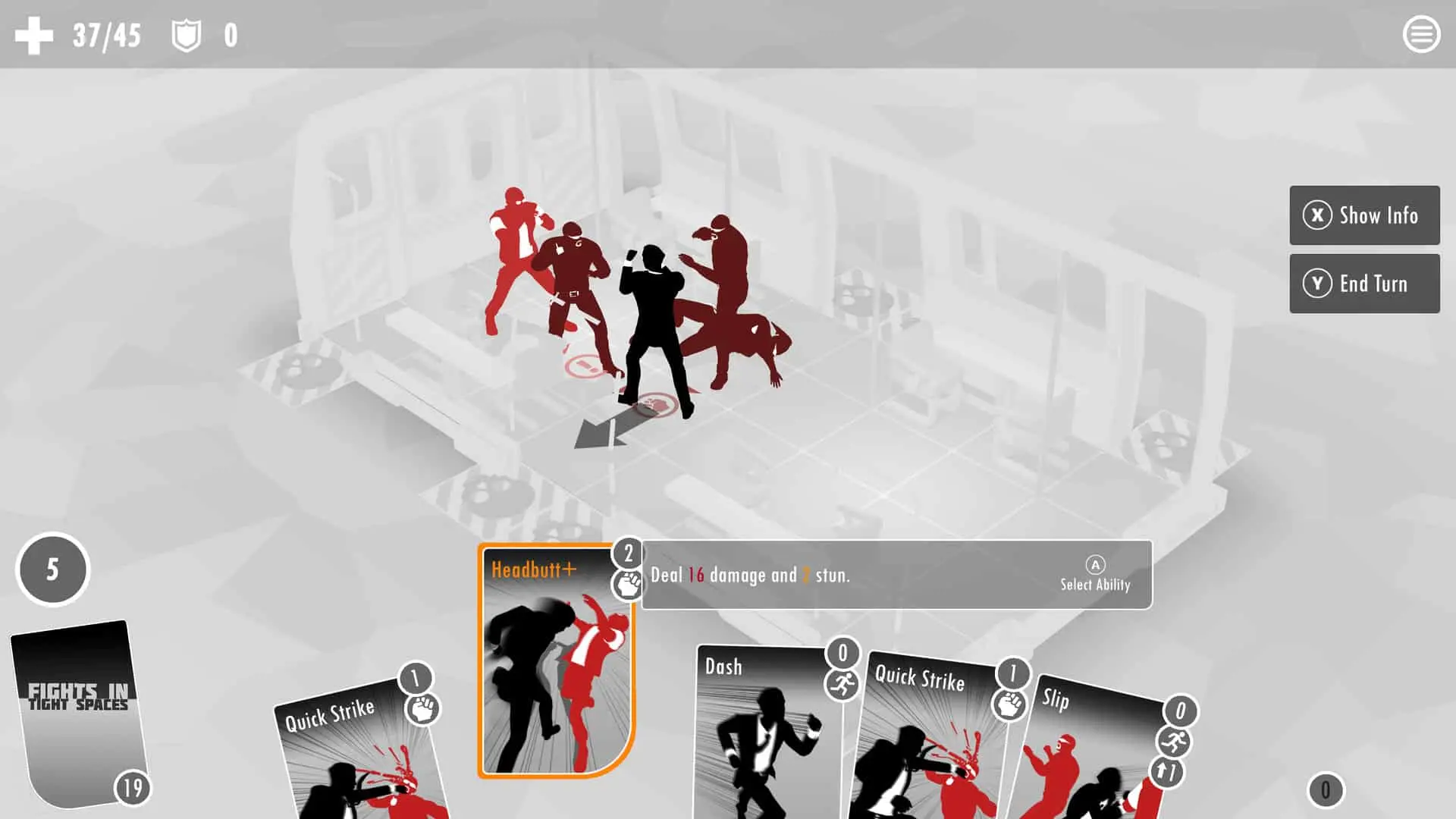 Fights In Tight Spaces screenshot showing combat on board a train