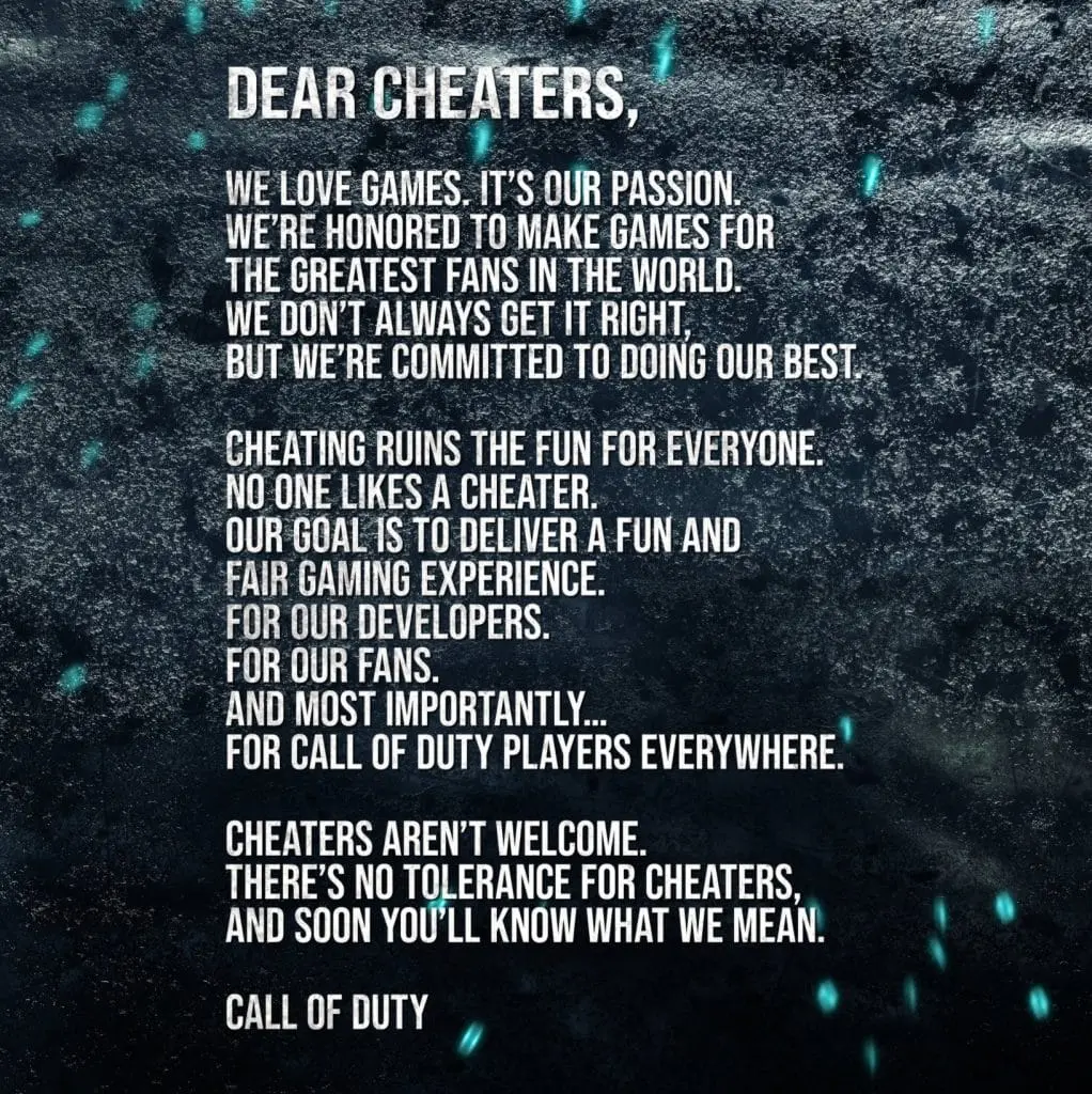 CoD warning cheaters