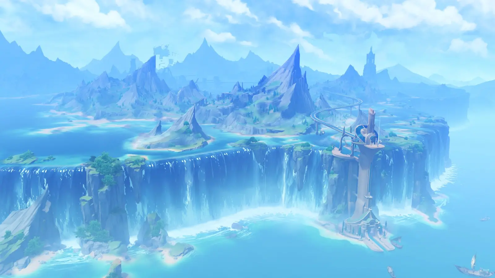 An image of the Fontaine region keyart in Genshin Impact. 