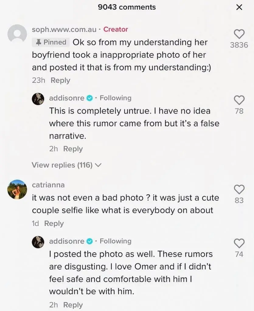 Addison Rae replies to TikTok comments