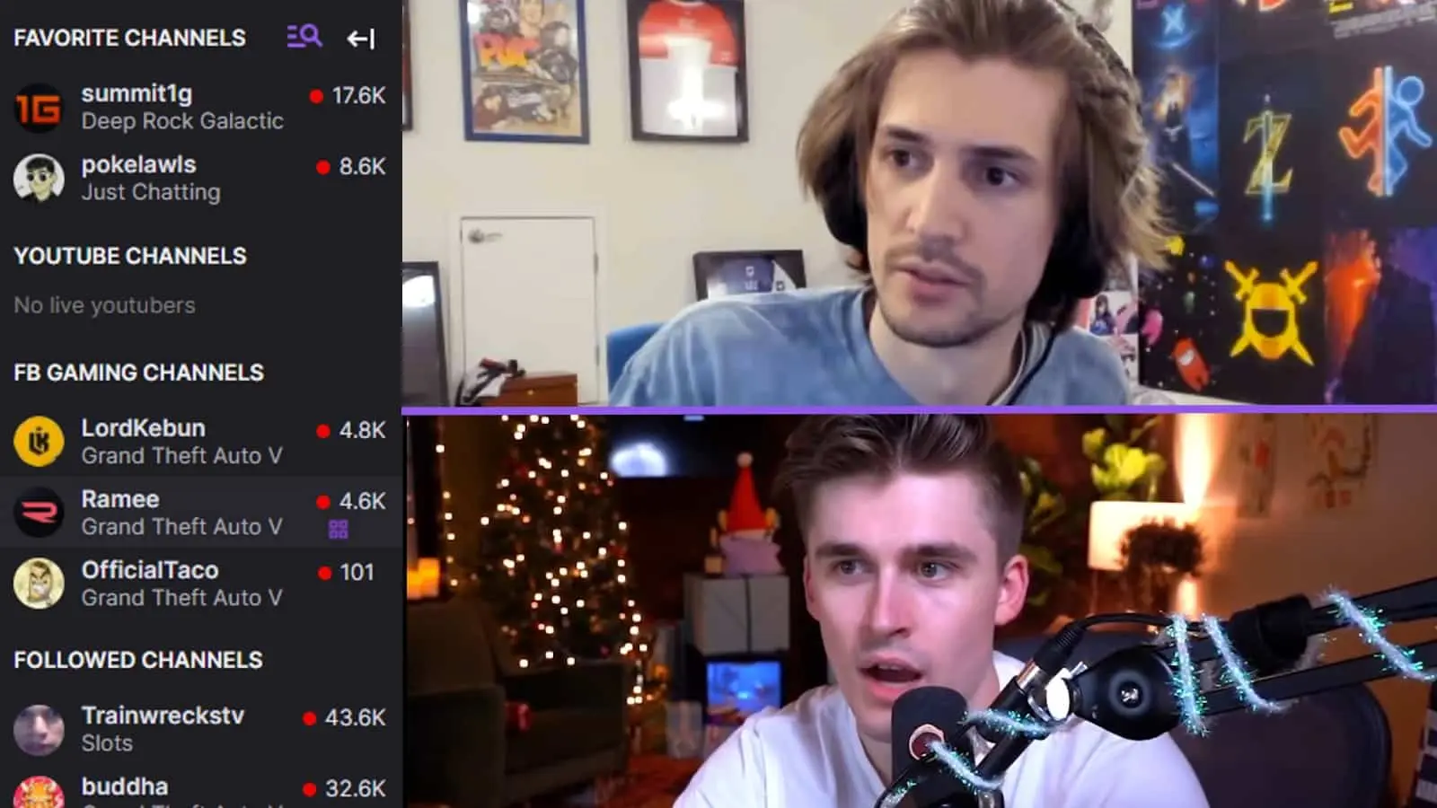 xqc and ludwig with twitch extension sidebar