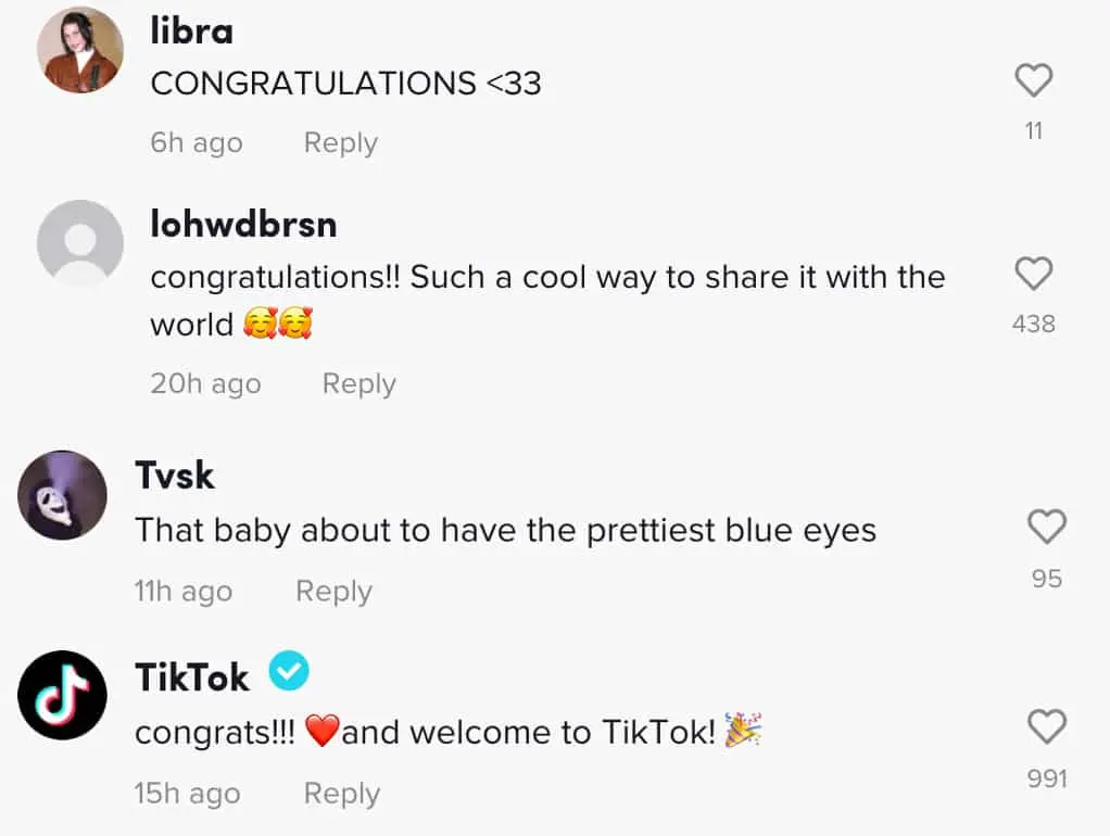 Comments on a TikTok video