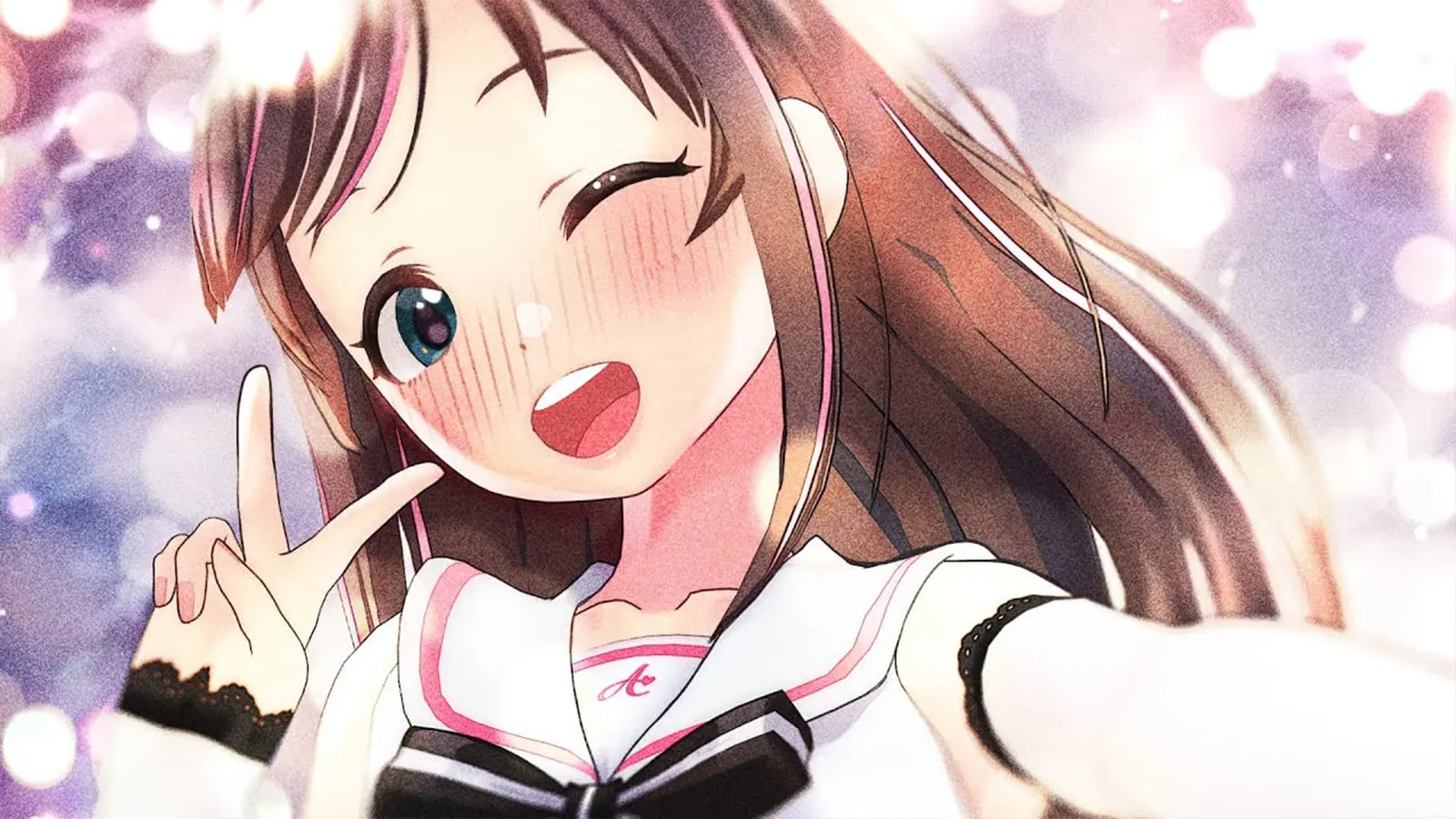 Kizuna AI flashing peace sign