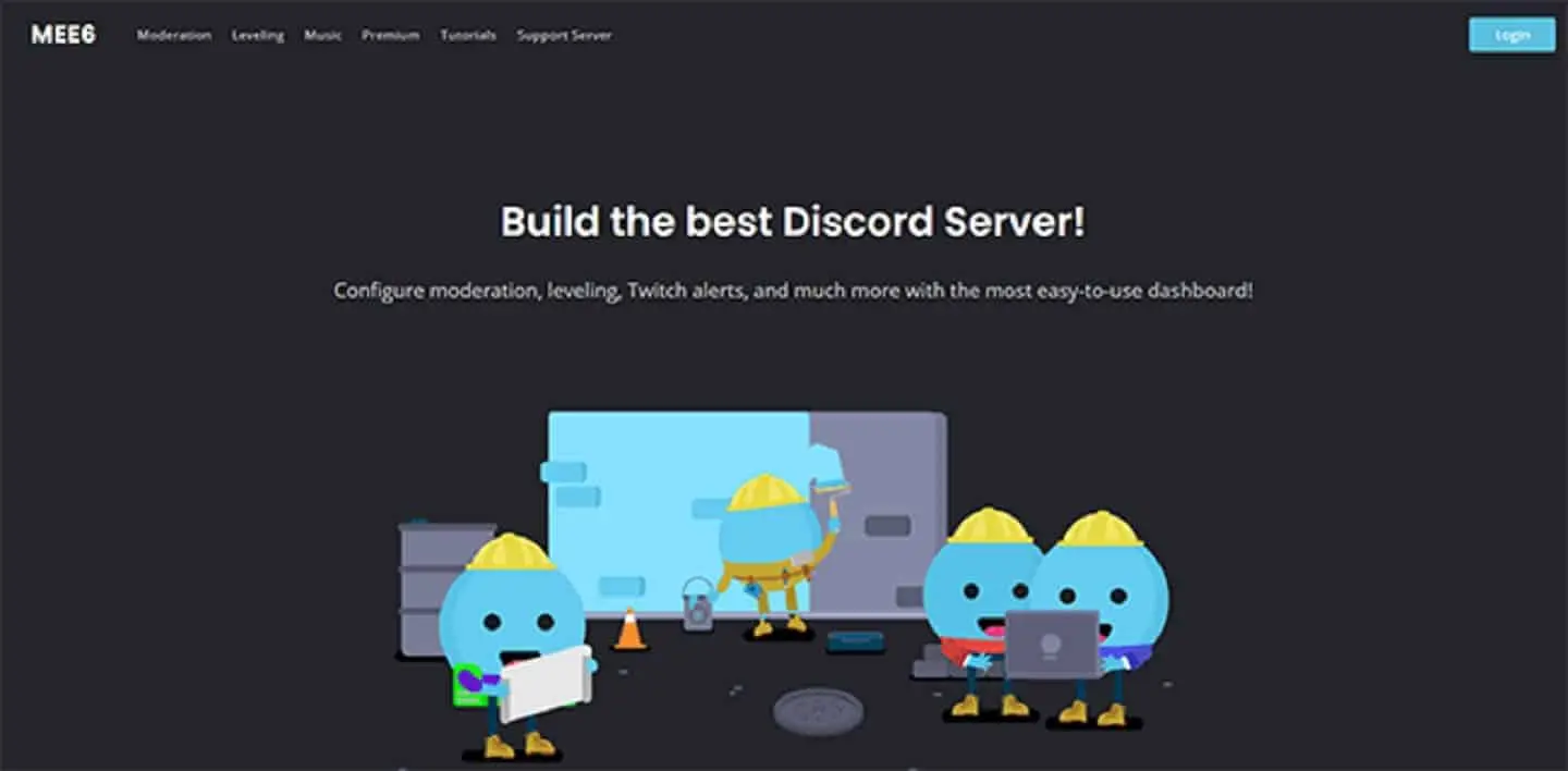 screenshot of Discord's MEE6 bot's website