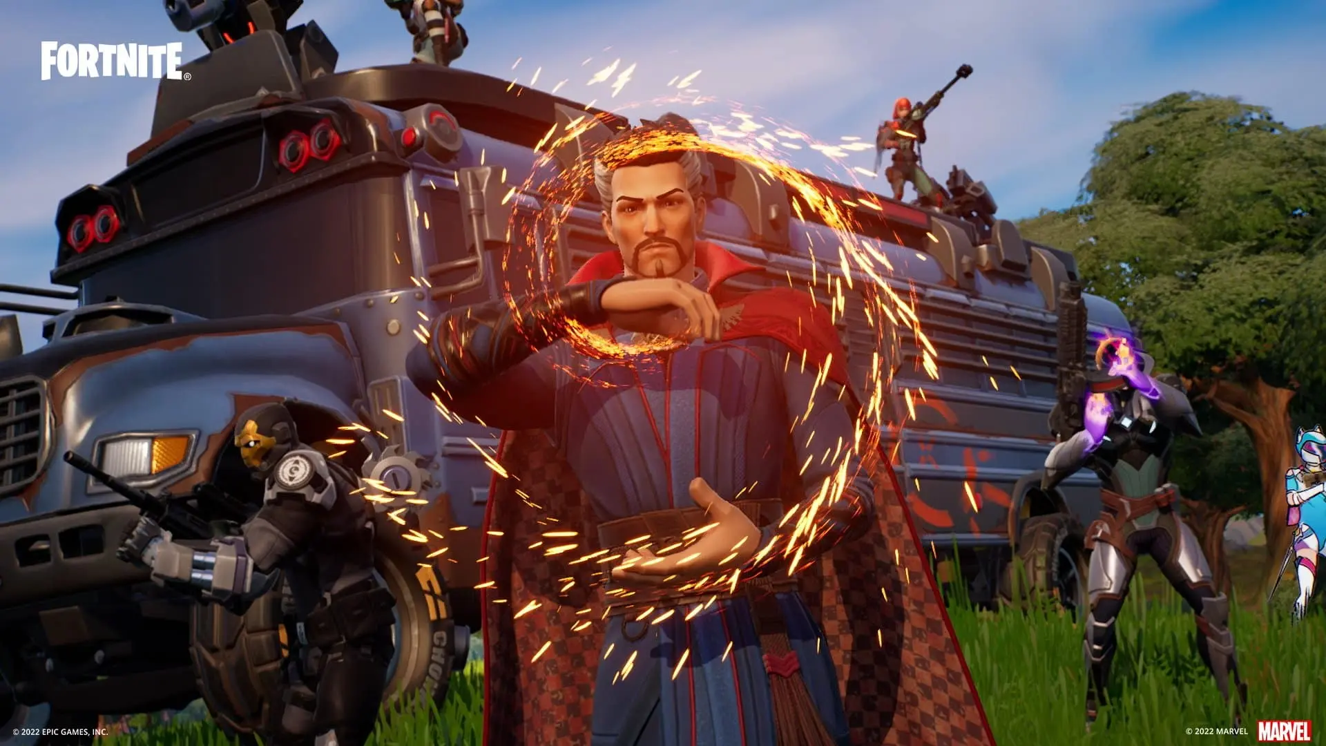 Dr. Strange using portal in Fortnite.