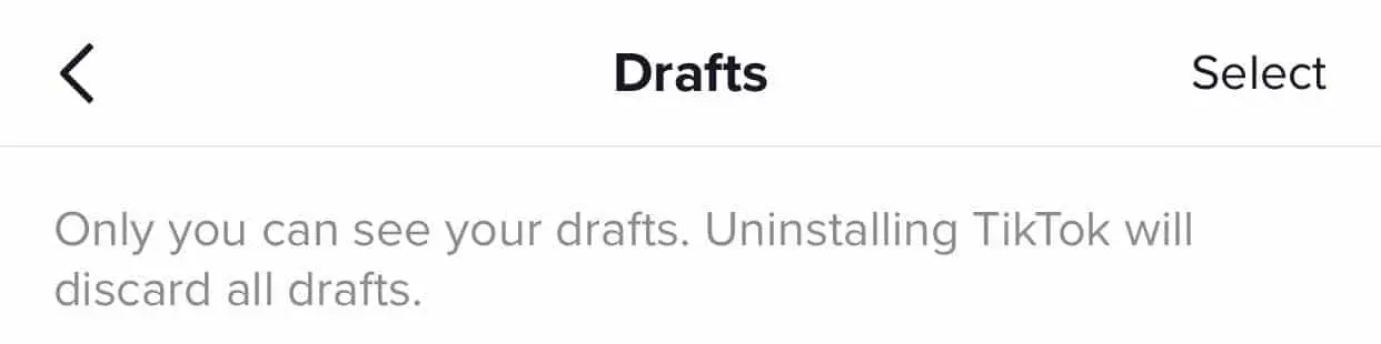 Screenshot of TikTok drafts page