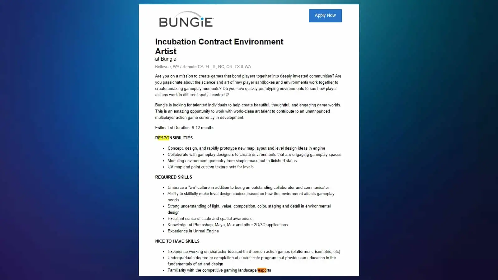 bungie job listing