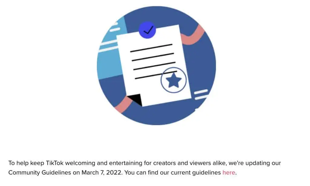 Screenshot of TikTok community guidelines