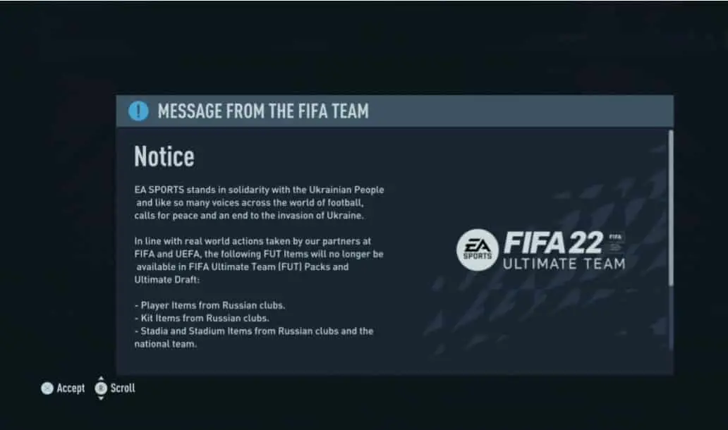 fifa 22 russia warning