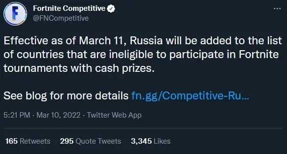 Fortnite bans Russia