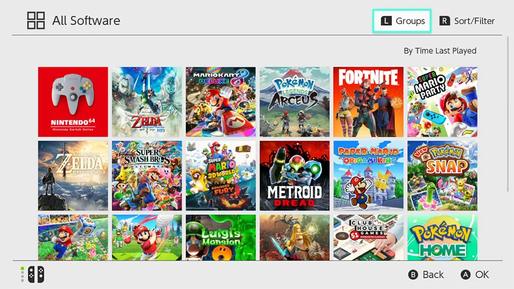 Nintendo Switch group games HOME screen