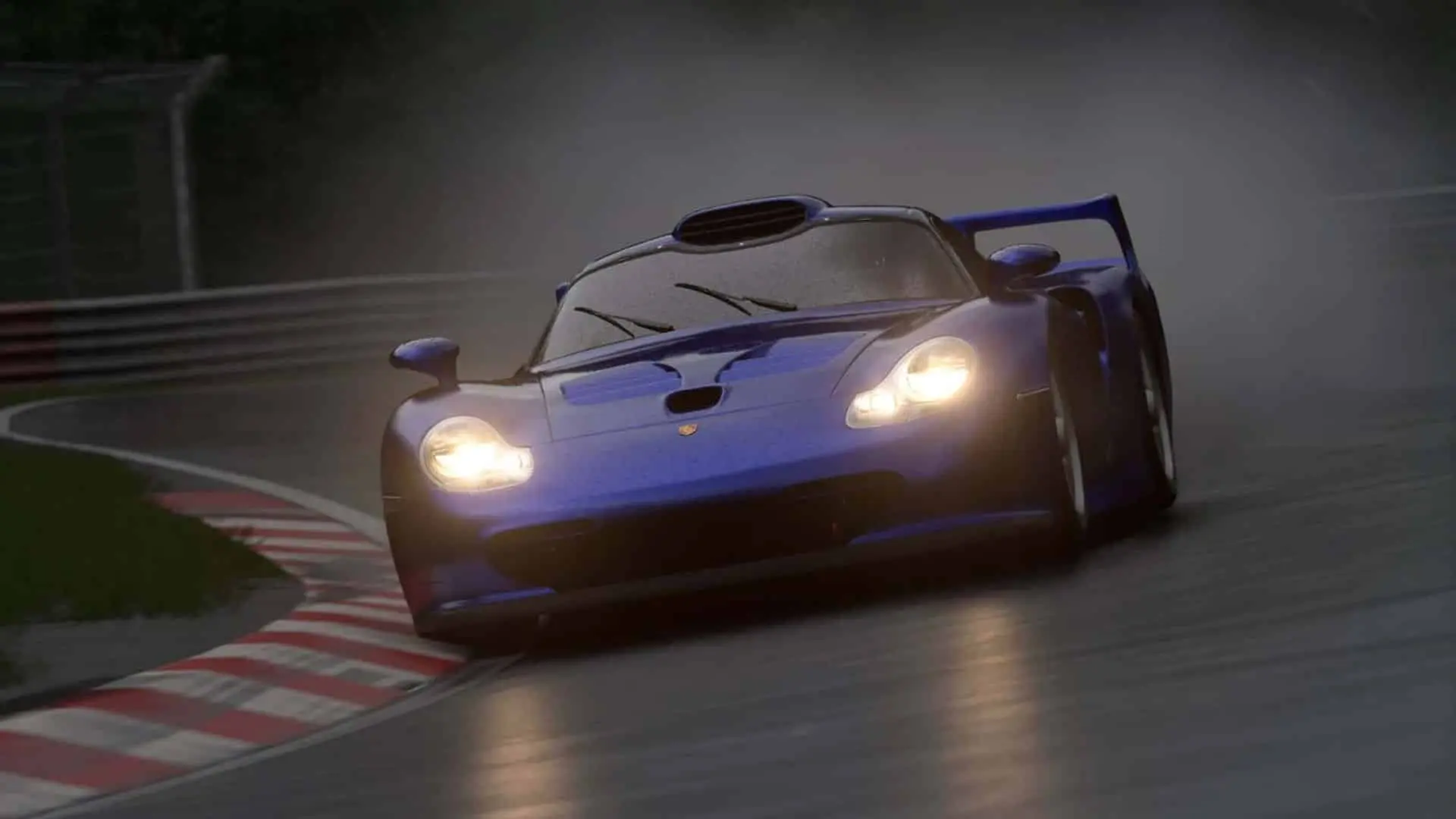 porsche driving through rain in gran turismo 7