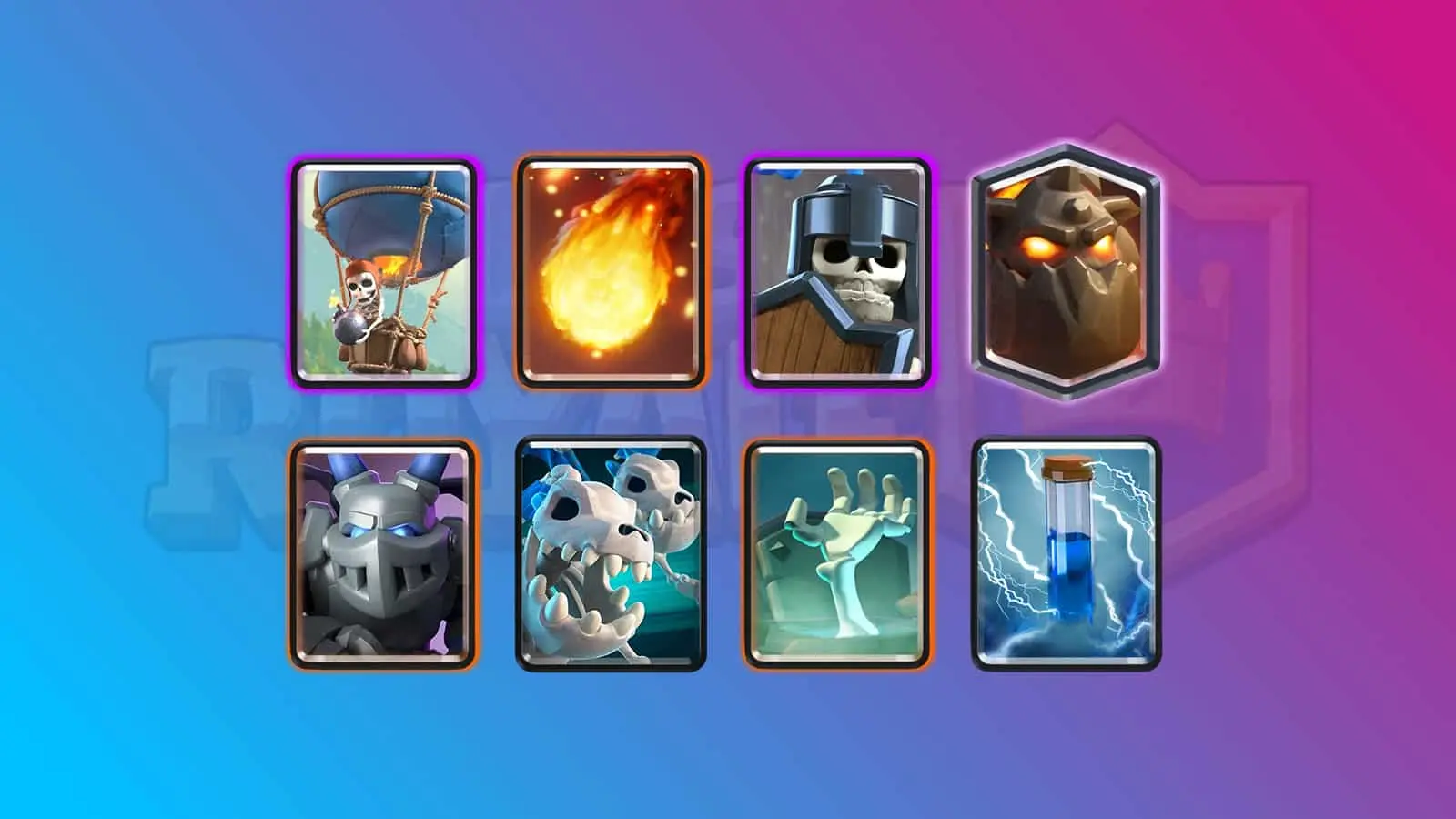 all character cards used for the Lavahound Balloon deck in Clash Royale