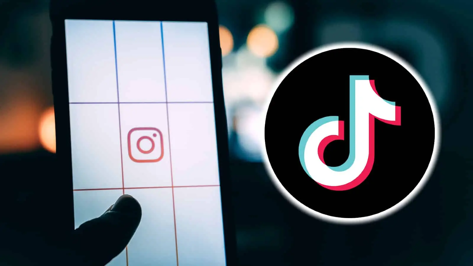 TikTok logo next to phone with Instagram on it