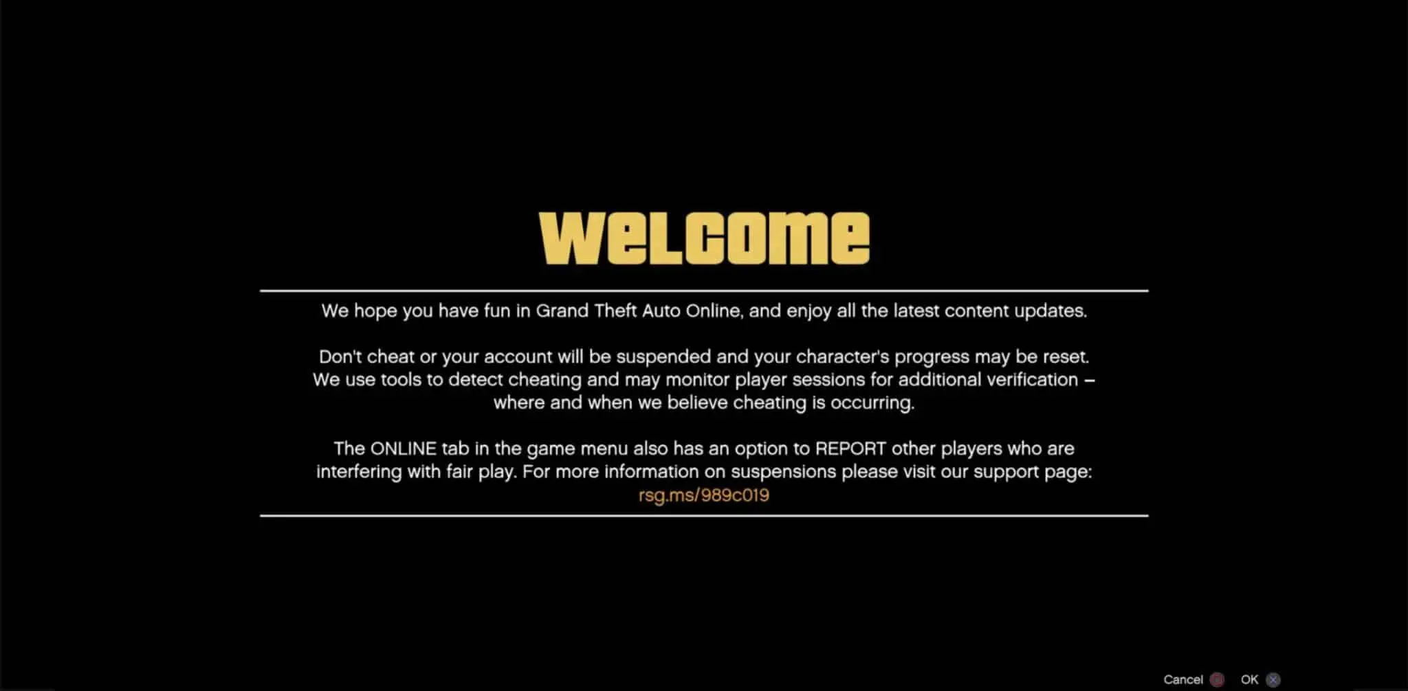 gta online cheat message