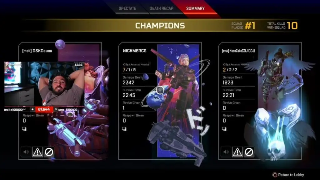 NICKMERCS Apex Legends victory screen