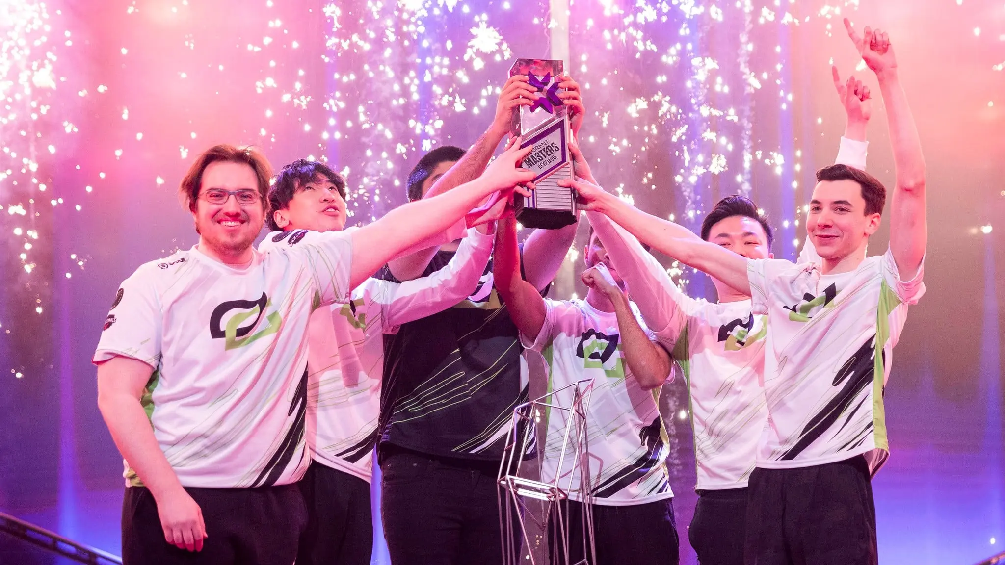 OpTic Gaming lifting the Valorant Masters trophy.