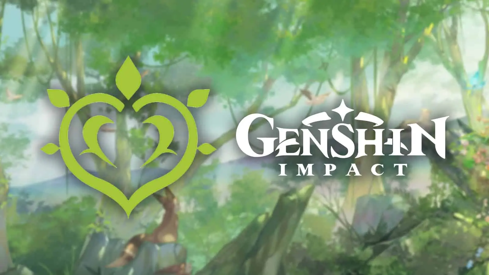 Dendro logo in Genshin Impact imposed on forest