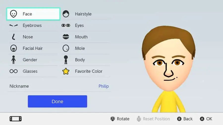 nintendo switch mii maker customization screen