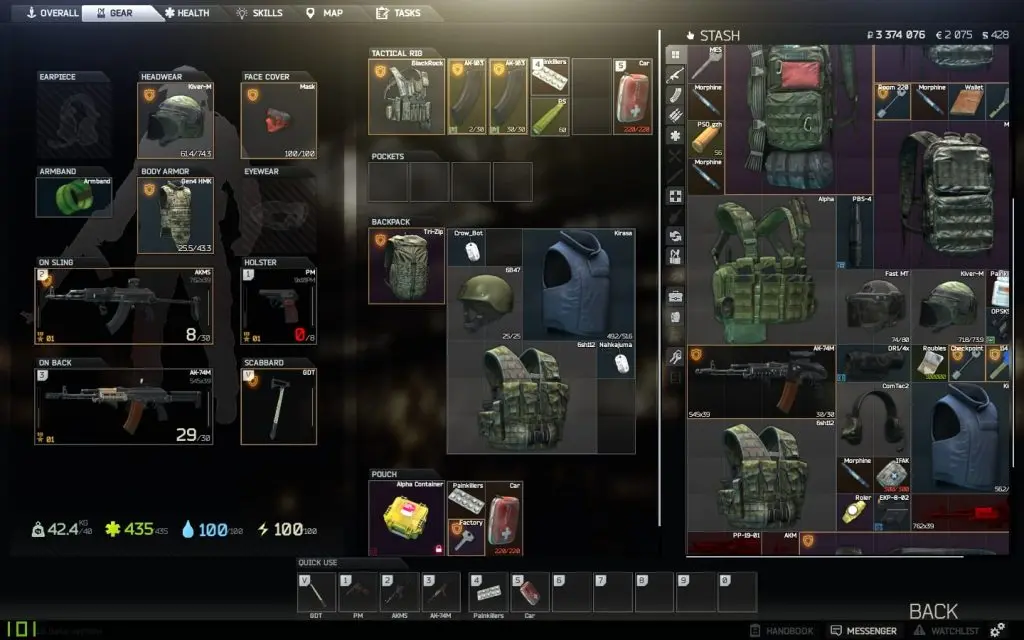 escape from tarkov inventory screen