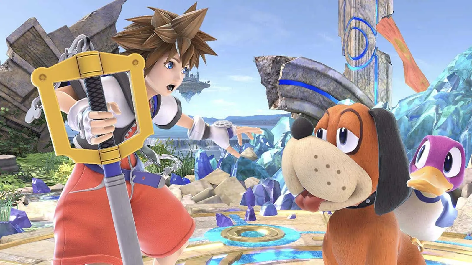 Sora and Duck Hunt in Super Smash Bros 